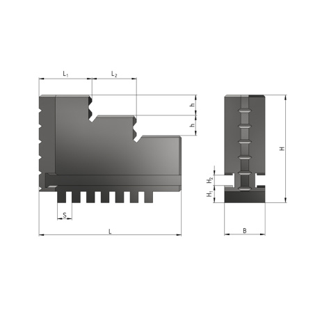 Кулачки к патрону токарному 80 3шт компл. прямые полка 5,8 ширина 12 J=7 L=32 мм, высота 33 Beltools